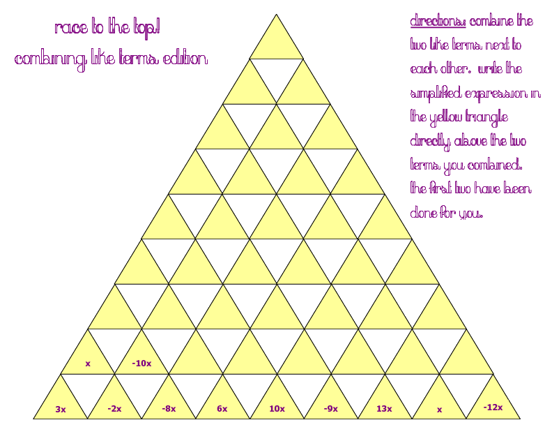 Printables Math Puzzle Worksheets For Middle School middle school math madness combining like terms the worksheet and answer key are in both my stores tpt or tn im thinking of making this a center game where students race to finish faste