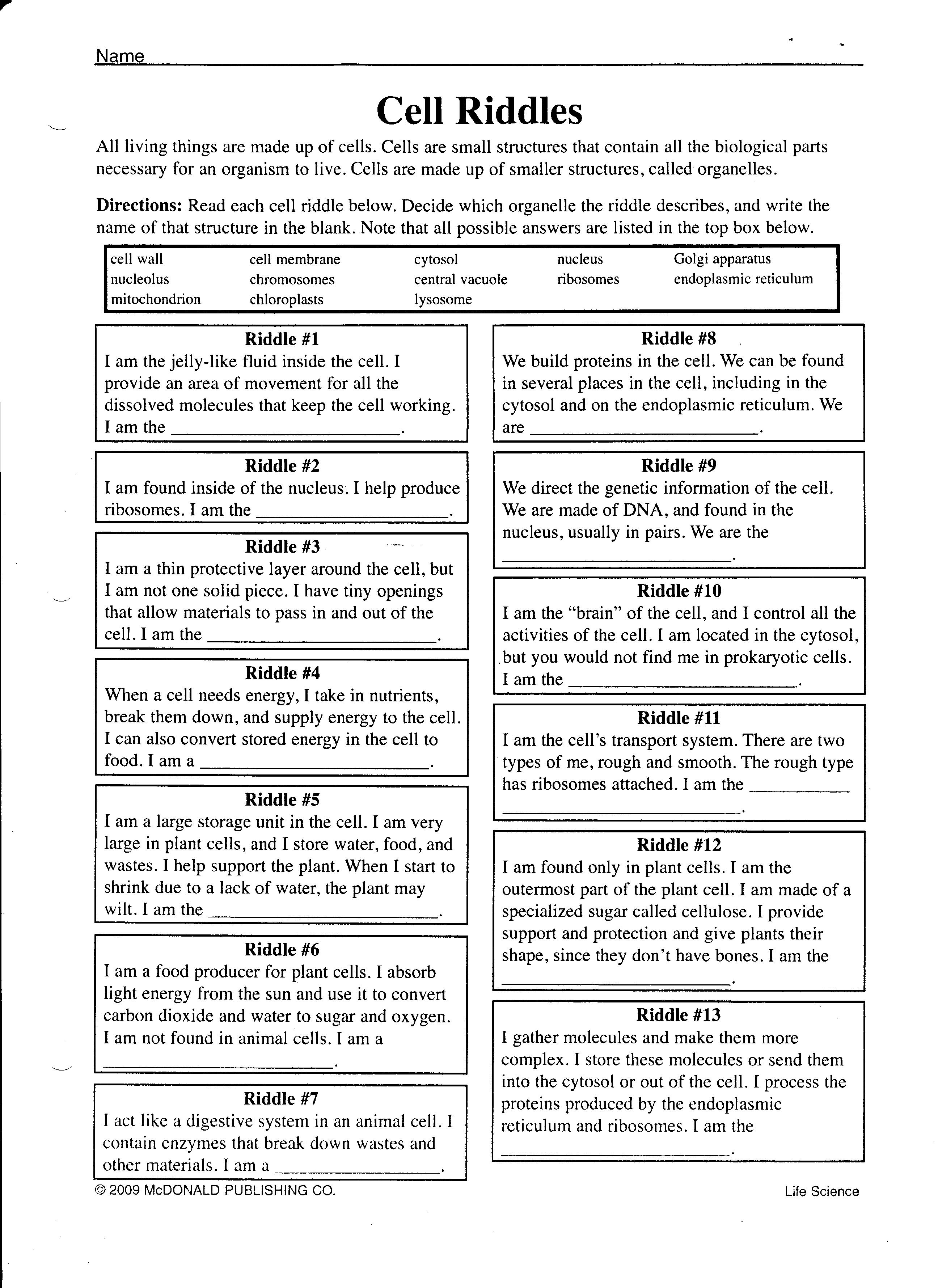 Printables Parts Of The Cell Worksheet Tempojs Thousands Of Printable
