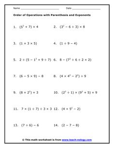 Printables Order Of Operations Worksheets 7th Grade order of operations pemdas free printables equation and math with parenthesis exponents