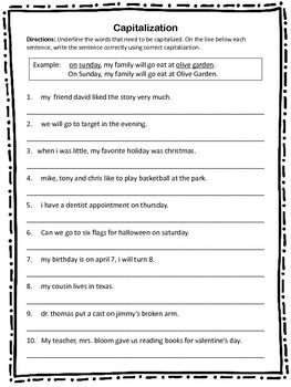 Printables Correcting Grammar Worksheets capitalization worksheet 10 sentences with errors that students must correct capitalization