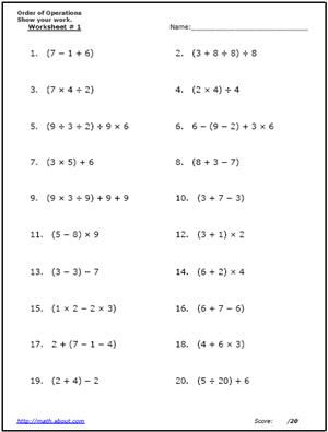 Printables Order Of Operations Worksheets 7th Grade use these free algebra worksheets to practice your order of operations worksheet 1 of