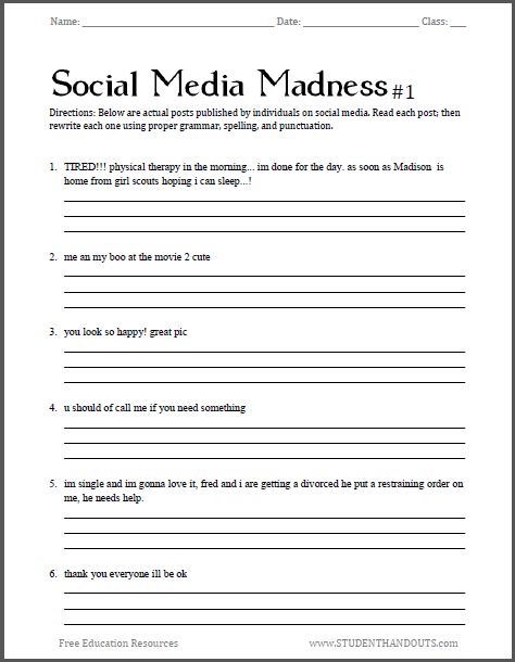 Printables Correcting Grammar Worksheets 1000 ideas about grammar worksheets on pinterest english social media madness worksheet free for high school students pdf file have hilarious fun correcting actual social