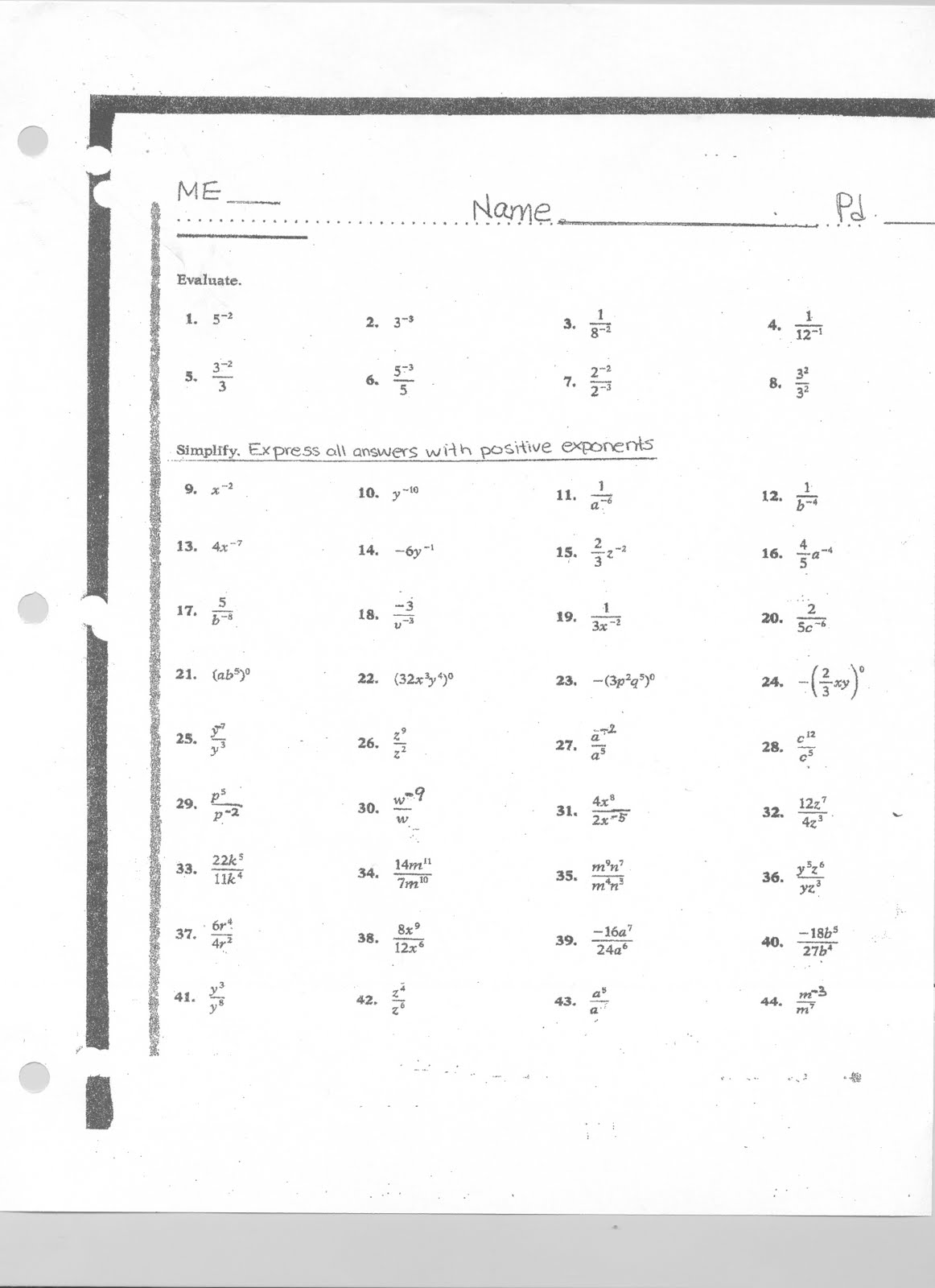 Printables Negative And Zero Exponents Worksheet negative and zero exponents worksheet imperialdesignstudio worksheets for theme middle school free printable math mibb