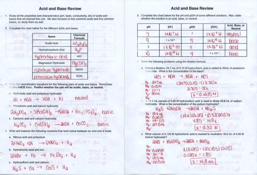 Printables Acids And Bases Worksheet Answers unit 8 acids and bases 1 academic review sheet