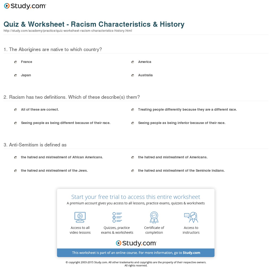 Printables Racism Worksheets quiz worksheet racism characteristics history study com print what is definition examples worksheet