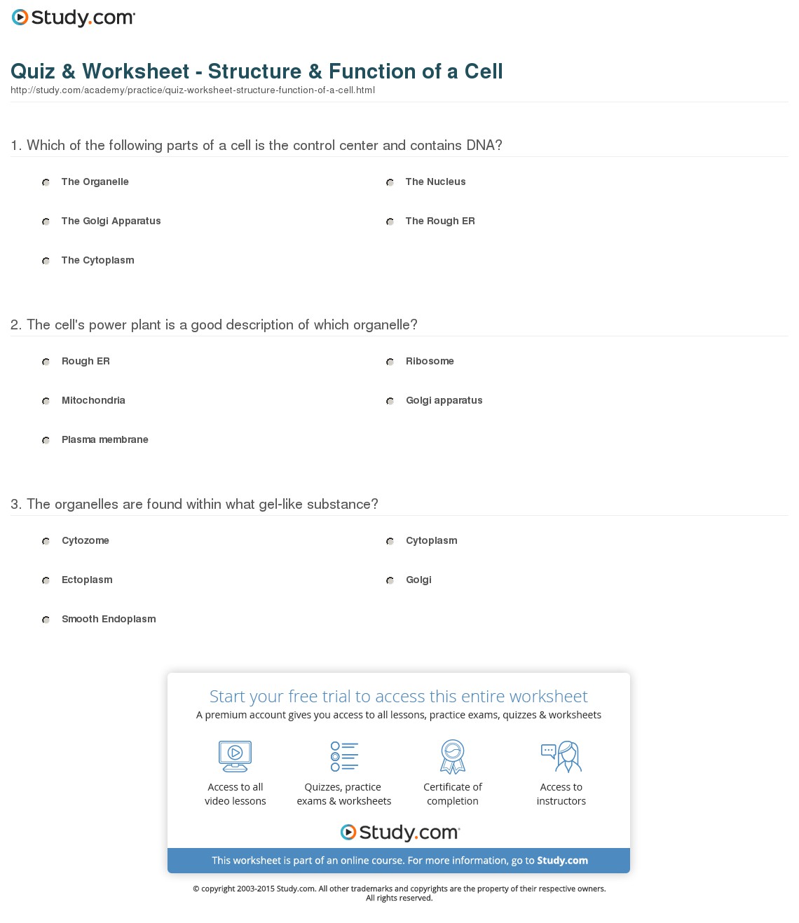 Printables Parts Of The Cell Worksheet quiz worksheet structure function of a cell study com print the worksheet