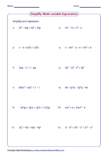 Printables Advanced Algebra Worksheets With Answers simplifying algebraic expression worksheets linear expressions