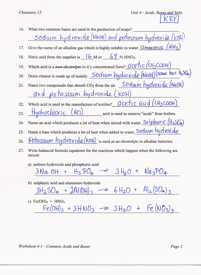 Printables Acids And Bases Worksheet Answers Tempojs Thousands Of