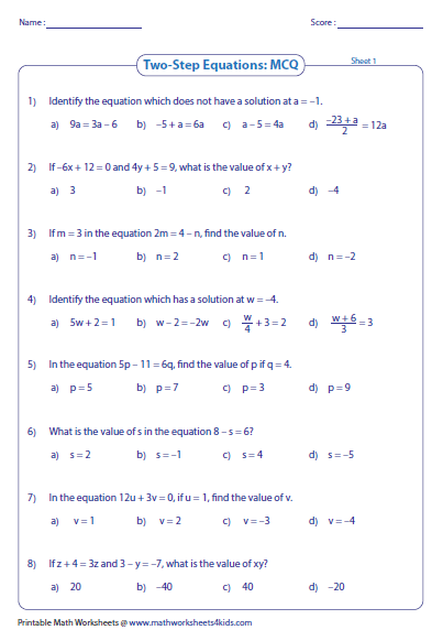 Printables 2 Step Algebra Equations Worksheets two step equation worksheets preview
