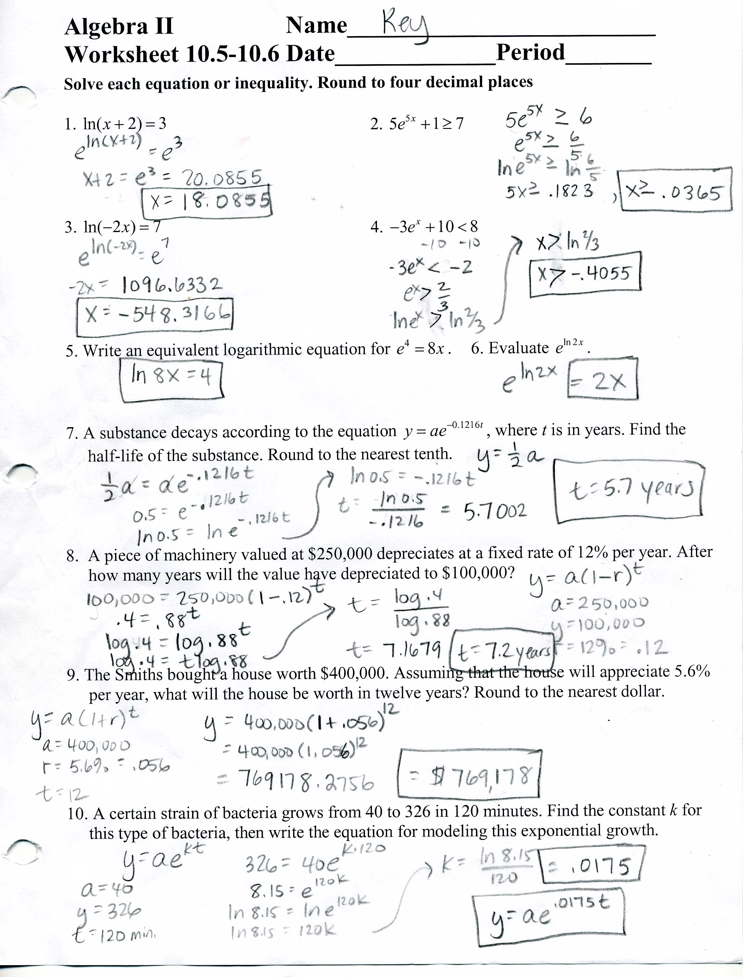algebra worksheet 2 5 answer key