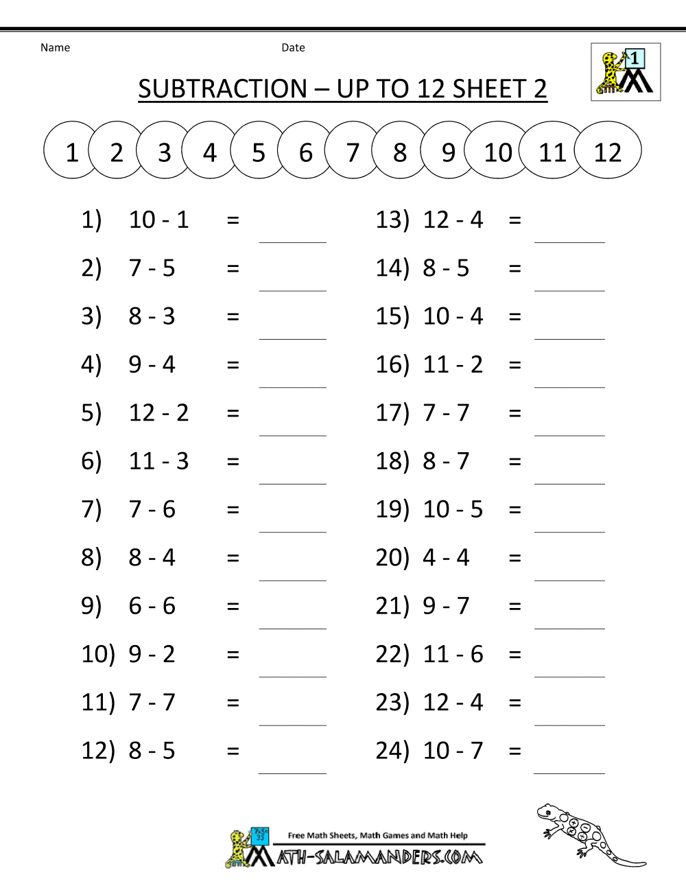 Printables Free Math Worksheets Grade 2 math subtraction worksheets 1st grade free printable sheets mental to 12 2