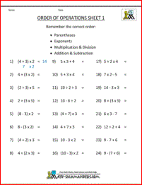 Printables Order Of Operations Worksheets 7th Grade pemdas rule worksheets order of operations 1