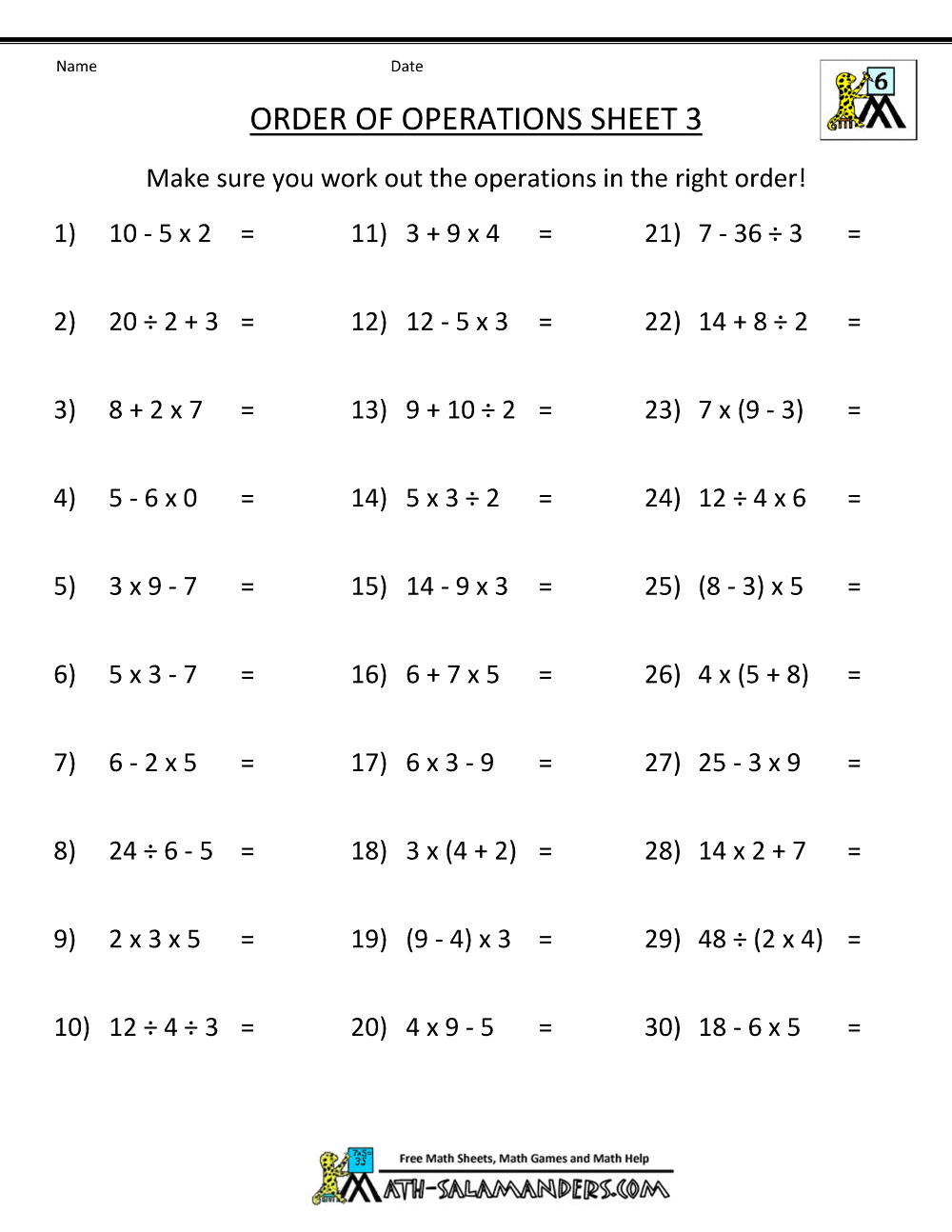 Printables Order Of Operations Worksheets 7th Grade pemdas rule worksheets order of operations 3