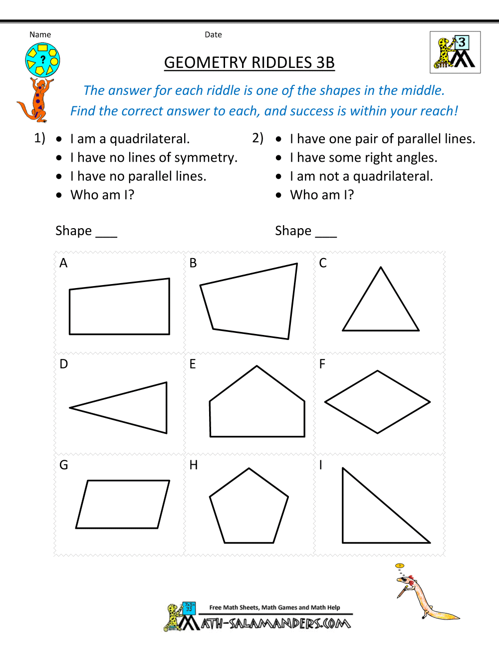 Printables Math Puzzle Worksheets For Middle School geometry worksheets printable riddles 3b