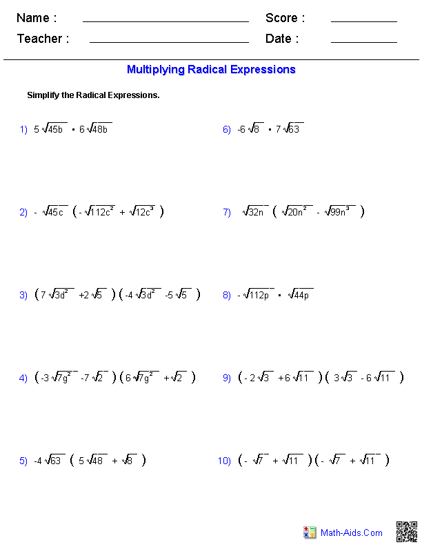 Printables Advanced Algebra Worksheets With Answers exponents and radicals worksheets expressions worksheets