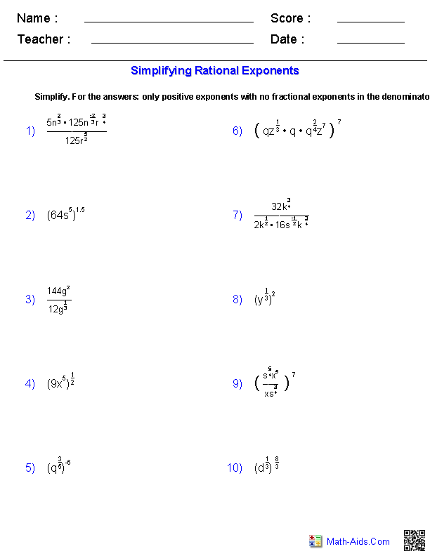 Multiplying And Dividing Exponents Worksheets Kuta