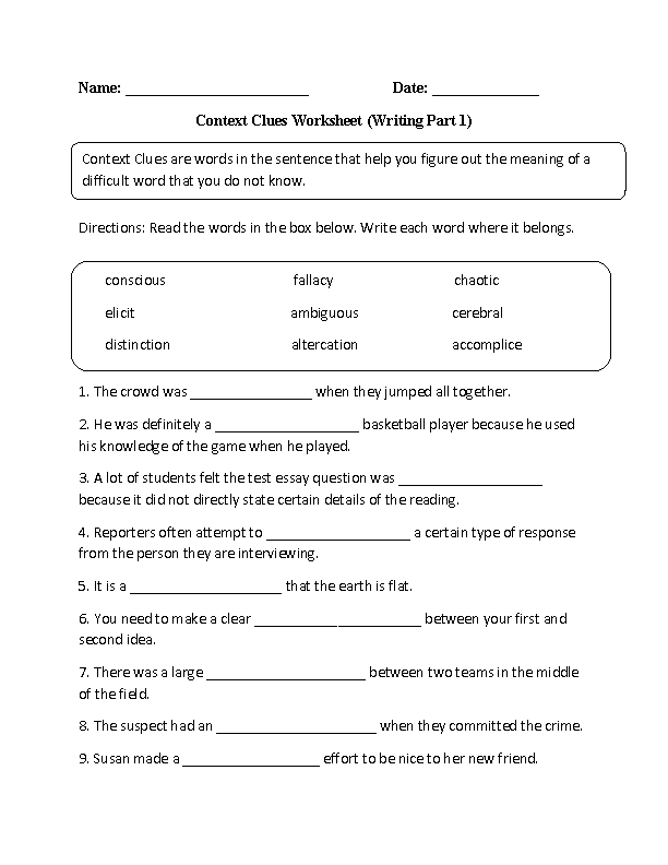 Printables Context Clues Worksheet englishlinx com context clues worksheets writing part 1 advanced