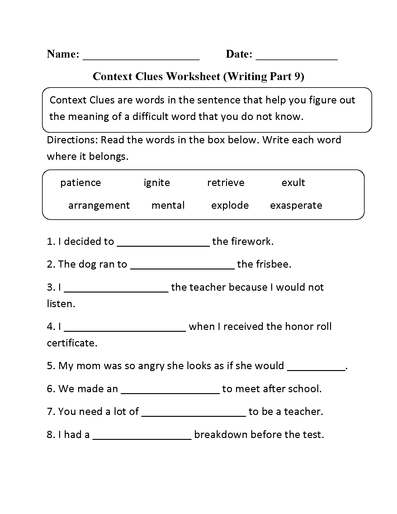 Printables Context Clues Worksheet context clues worksheets worksheet writing part 9 intermediate