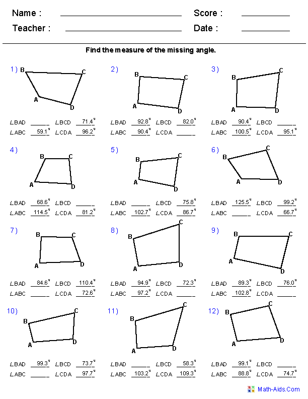 Printables Free Printable Geometry Worksheets For High School geometry worksheets quadrilaterals and polygons worksheets