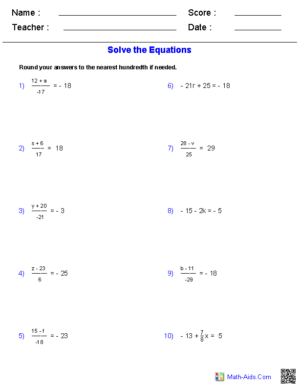 Printables 2 Step Algebra Equations Worksheets pre algebra worksheets equations two step containing integers