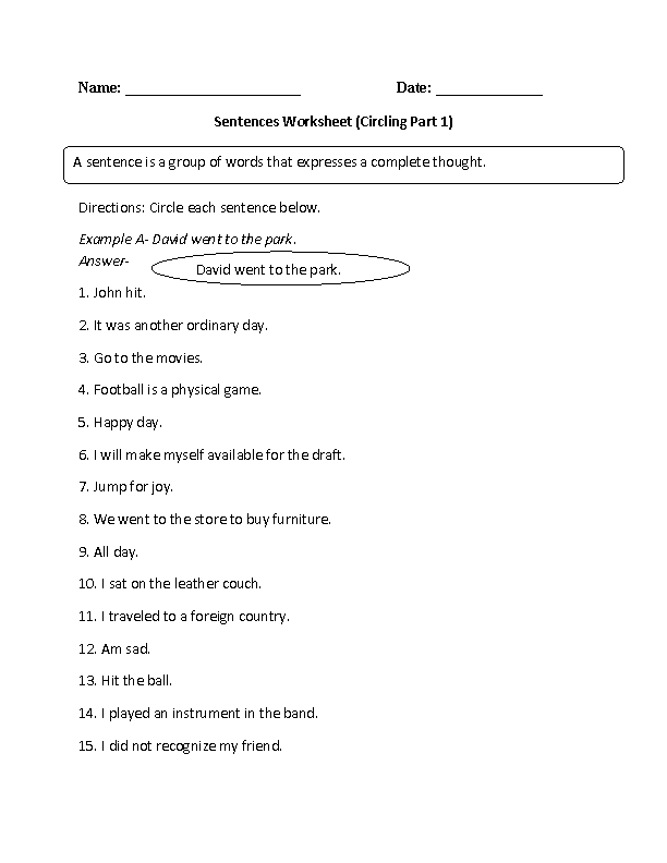 Printables Simple Sentence Worksheet sentences worksheets simple worksheet