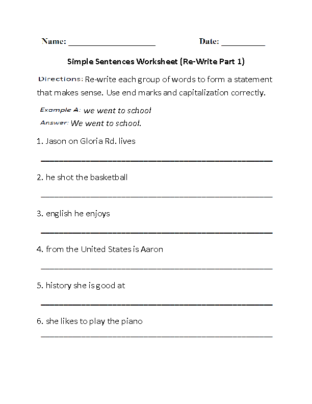 Printables Simple Sentence Worksheet simple sentences worksheets re writing worksheet