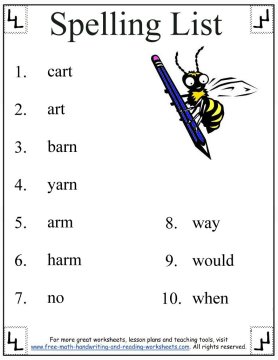 Printables Kindergarten Spelling Words Worksheets spelling worksheets phonetic ar