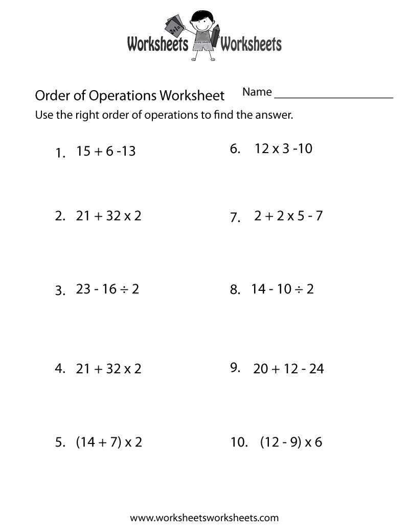 Printables Order Of Operations Worksheets 7th Grade order of operations worksheets free printable for simple worksheet