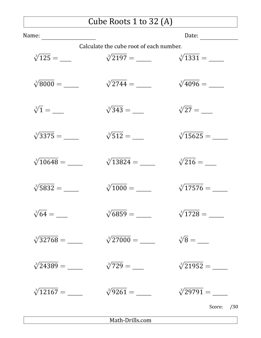 Printables Cube Roots Worksheet cube roots 1 to 32 a number sense worksheet the worksheet