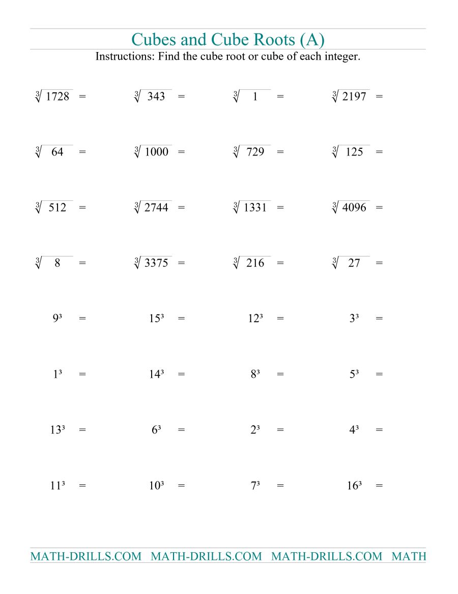 Printables Cube Roots Worksheet cubes and cube roots a number sense worksheet arithmetic