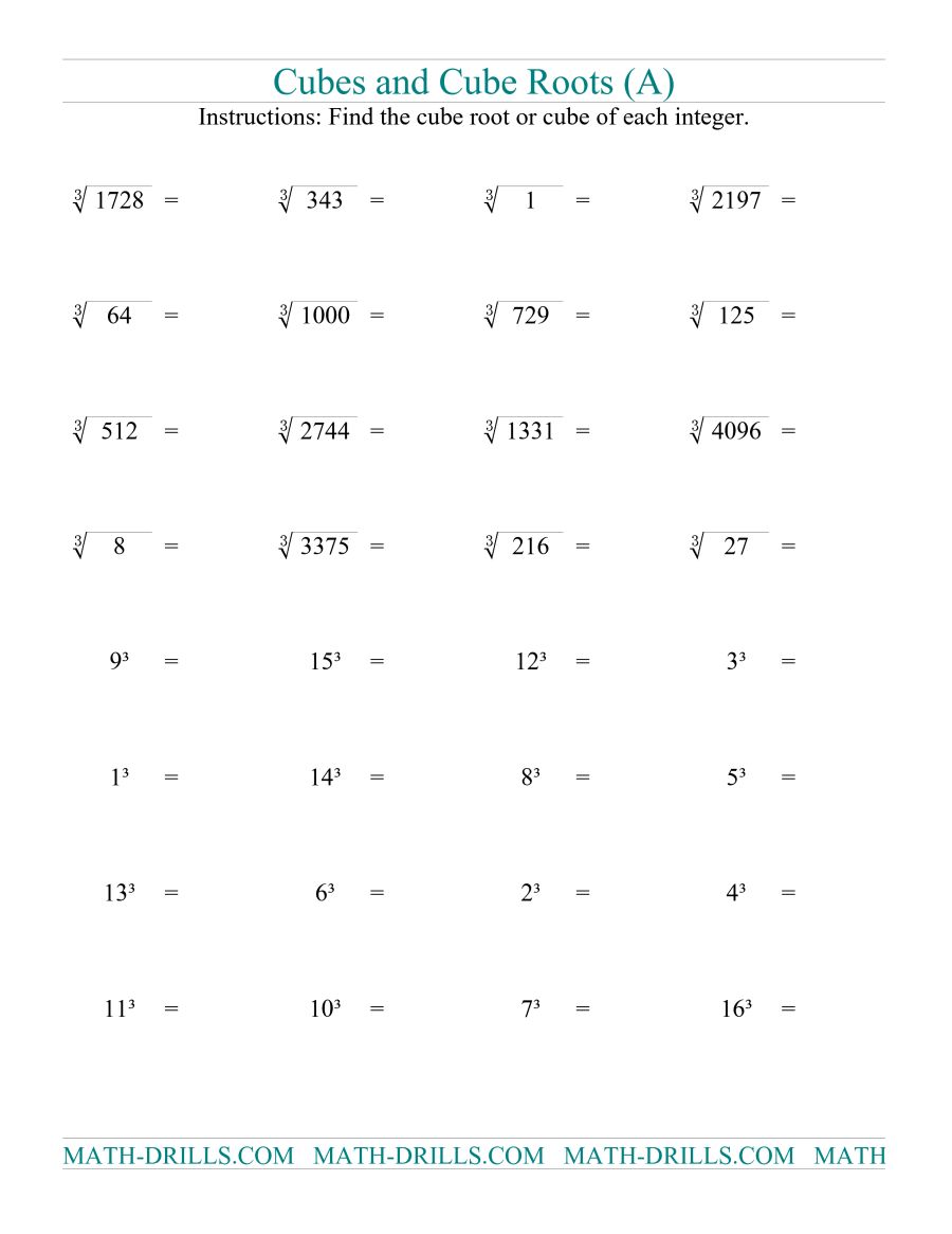 Printables Cube Roots Worksheet Tempojs Thousands Of Printable Activities