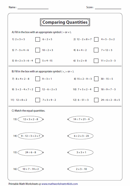 Printables Order Of Operations Worksheets 7th Grade order of operations worksheets comparing operations