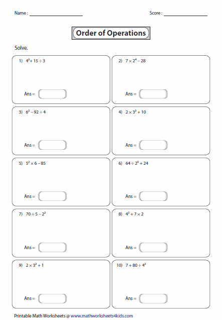 Printables Order Of Operations Worksheets 7th Grade order of operations worksheets exponents level 1