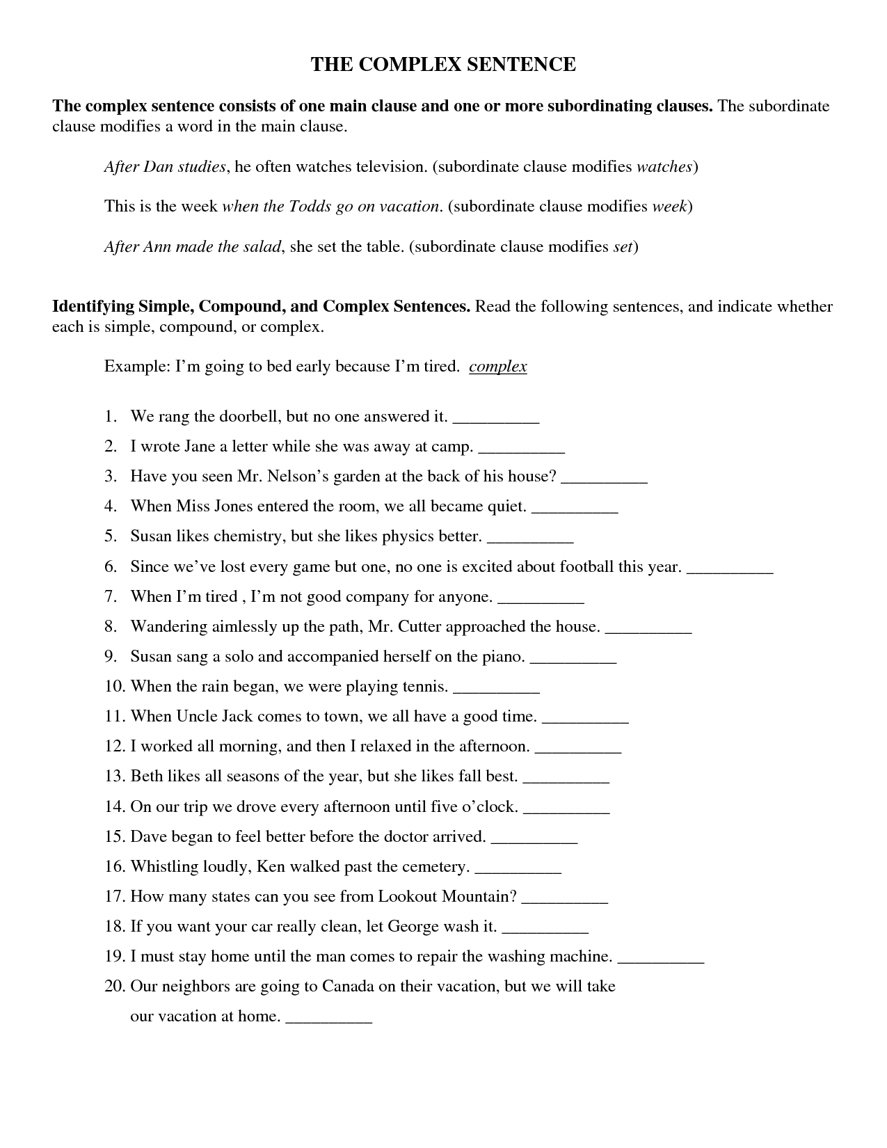 Printables Simple Sentence Worksheet sentence types worksheets compound complex simple abitlikethis and sentences amp sentence