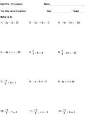 Printables 2 Step Algebra Equations Worksheets two step linear equations worksheets mathvine com worksheet 2