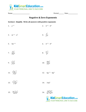 Printables Negative And Zero Exponents Worksheet zero and negative exponents worksheet davezan fillable online kidsmart