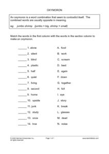 Printables Oxymoron Worksheet oxymoron worksheets davezan 4th 6th grade worksheet lesson planet