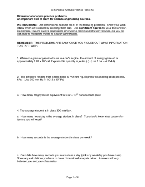 Printables Physics Dimensional Analysis Worksheet And Answers dimensional analysis worksheet with answers davezan printables physics safarmediapps