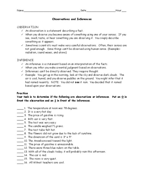 Printables Observations And Inferences Worksheet observations and inferences worksheet davezan observations