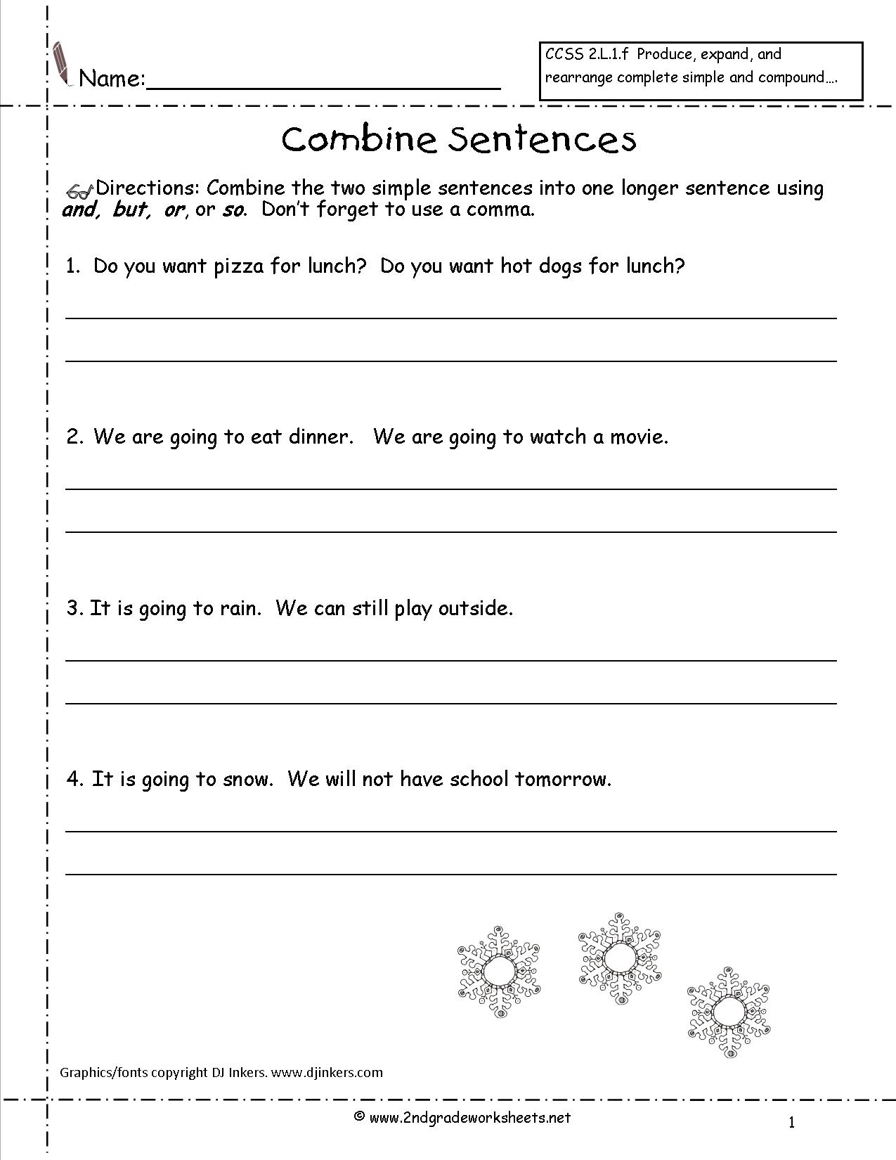 Printables Simple Sentence Worksheet second grade sentences worksheets ccss 2 l 1 f combine worksheets