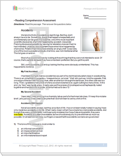 Printables Read Theory Grade 7 Answer Key grade 7 page 1 read theory workbooks accidents 7g 780l