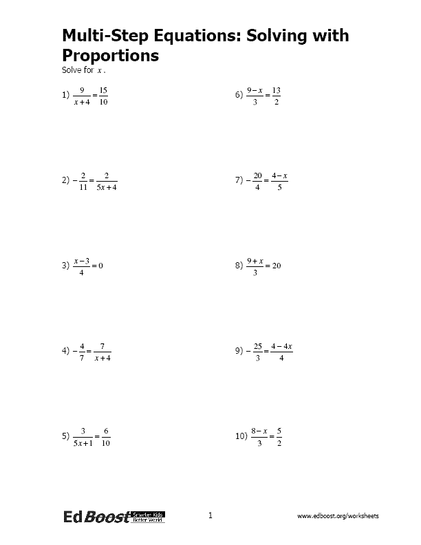 Printables 2 Step Algebra Equations Worksheets fraction equations worksheets with fractions multi step solving proportions