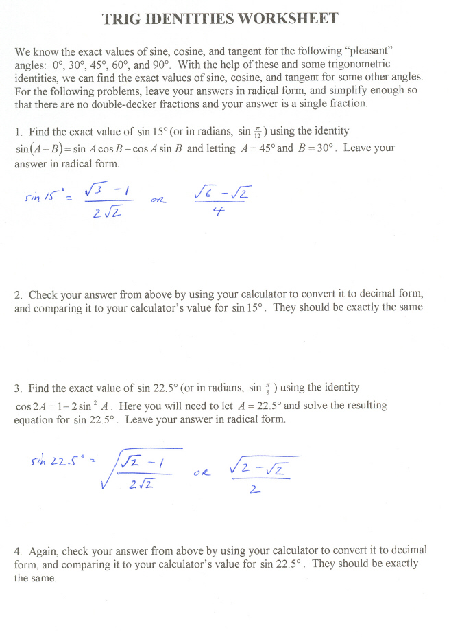 Printables Trig Identity Worksheet trig identity worksheet abitlikethis identities worksheet