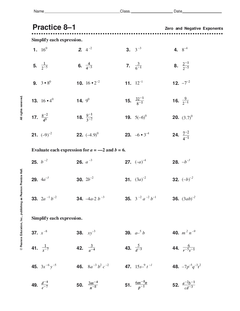 Printables Negative And Zero Exponents Worksheet negative and zero exponents worksheet davezan