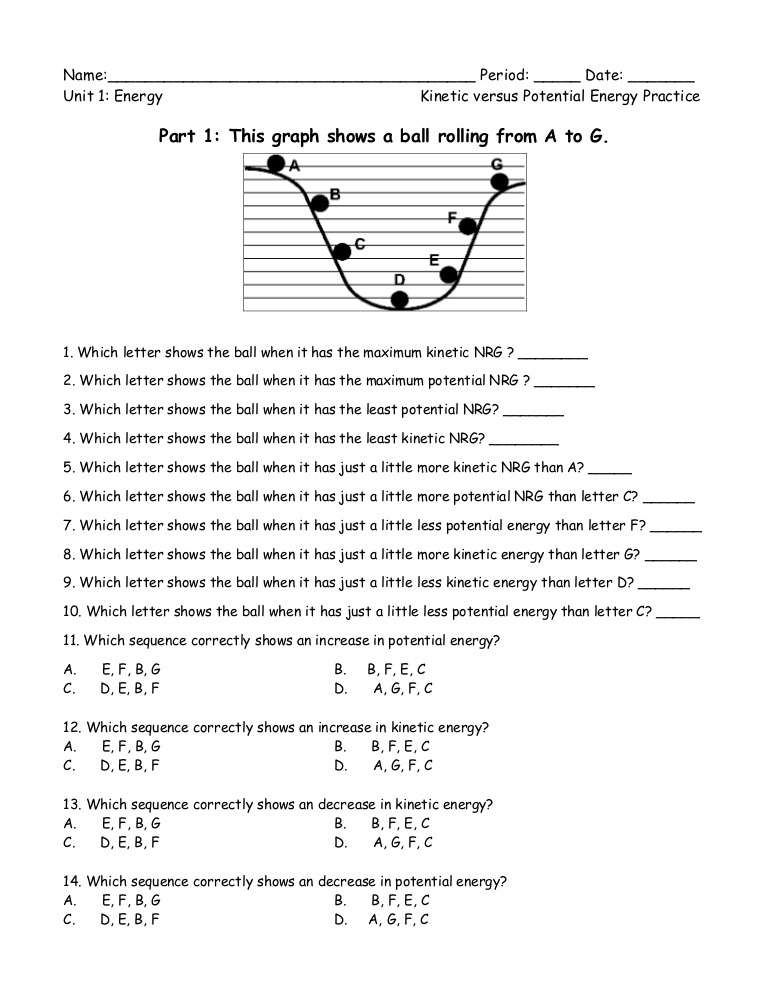 Printables Kinetic And Potential Energy Worksheet kinetic vs potential energy worksheet