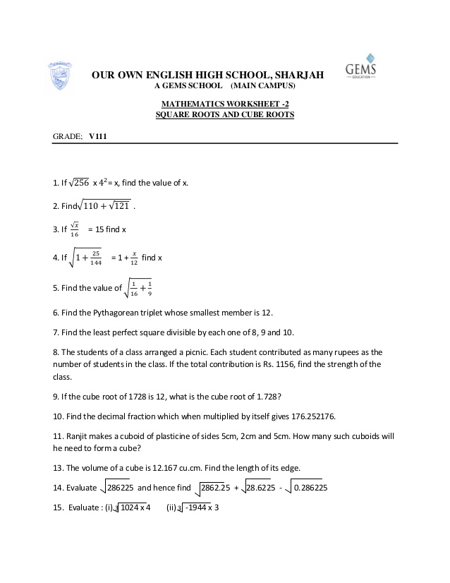 Printables Cube Roots Worksheet square roots and cube worksheet