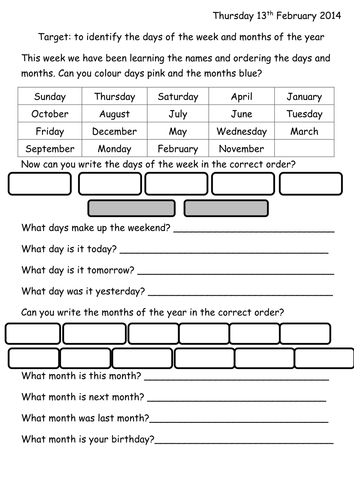 Printables Months Of The Year Worksheets months of the year and days week worksheet by joop09 teaching resources tes