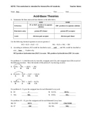 Printables Acids And Bases Worksheet Answers worksheet acid base theories pre ap 3 h 2 so 4 nh hso pages teacher