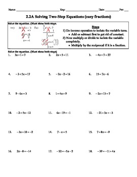 Printables 2 Step Algebra Equations Worksheets holt algebra 2 2a solving two step equations by r squared easy fractio