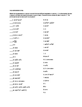 Printables Trig Identity Worksheet trigonometry identity matching worksheet by teaching high school worksheet